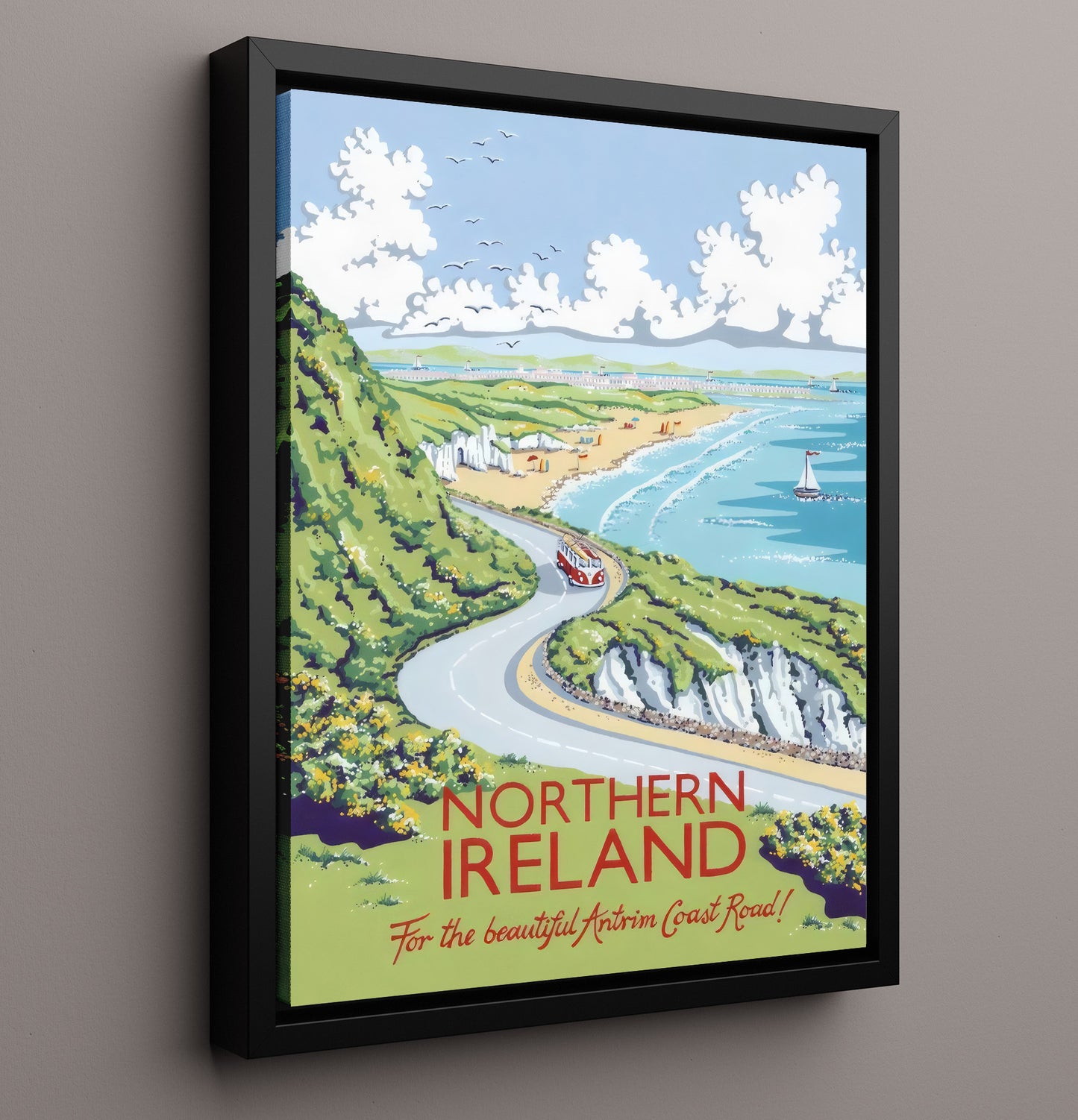 Northern Ireland Antrim Coast Road Vintage Travel Print 16x20 Framed Canvas travel wall art print