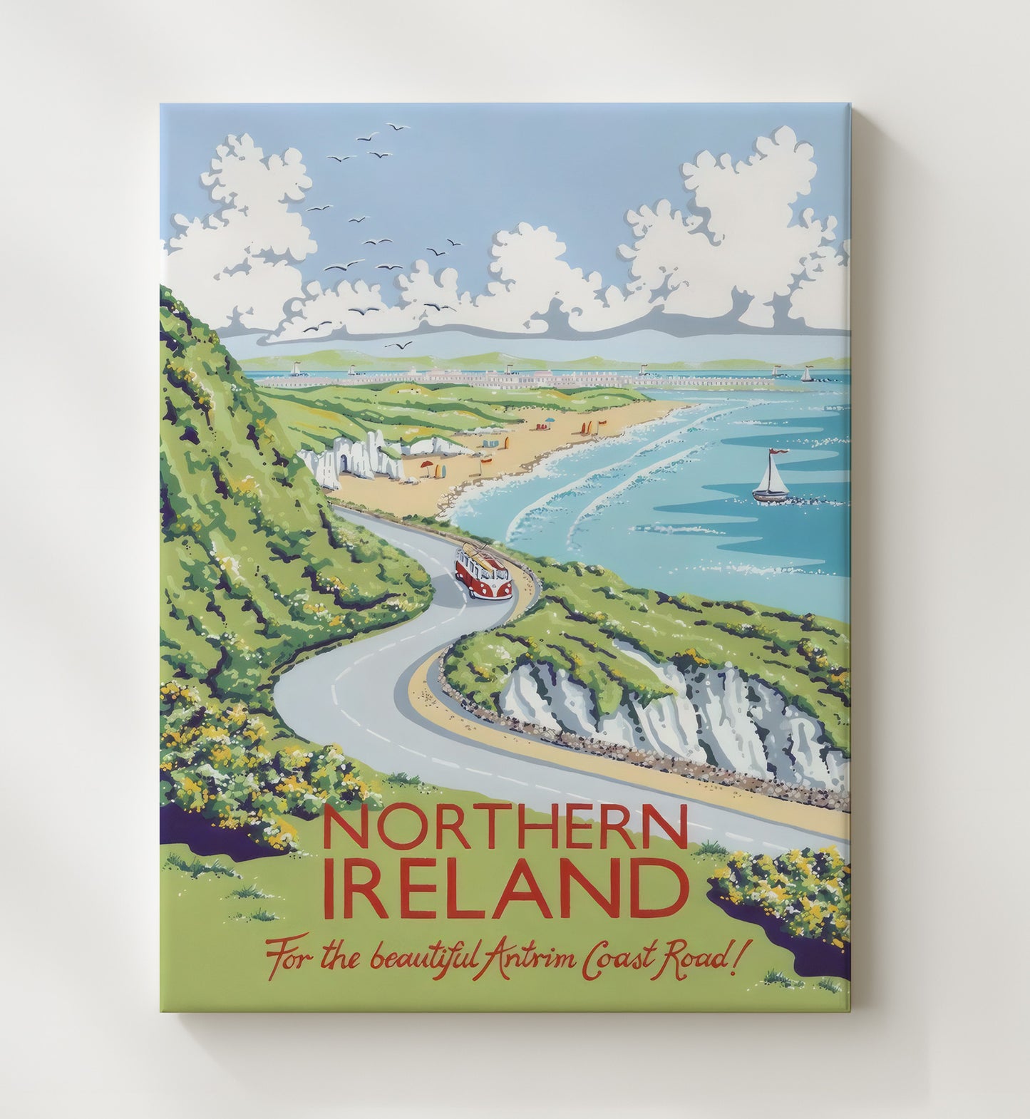 Northern Ireland Antrim Coast Road Vintage Travel Print 20x24 Canvas travel wall art print