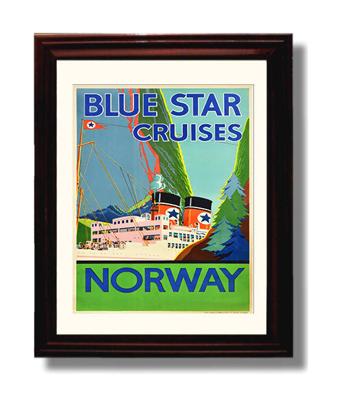 Norway Blue Star Cruises Vintage Travel Print 8x10 Beveled Frame travel wall art print