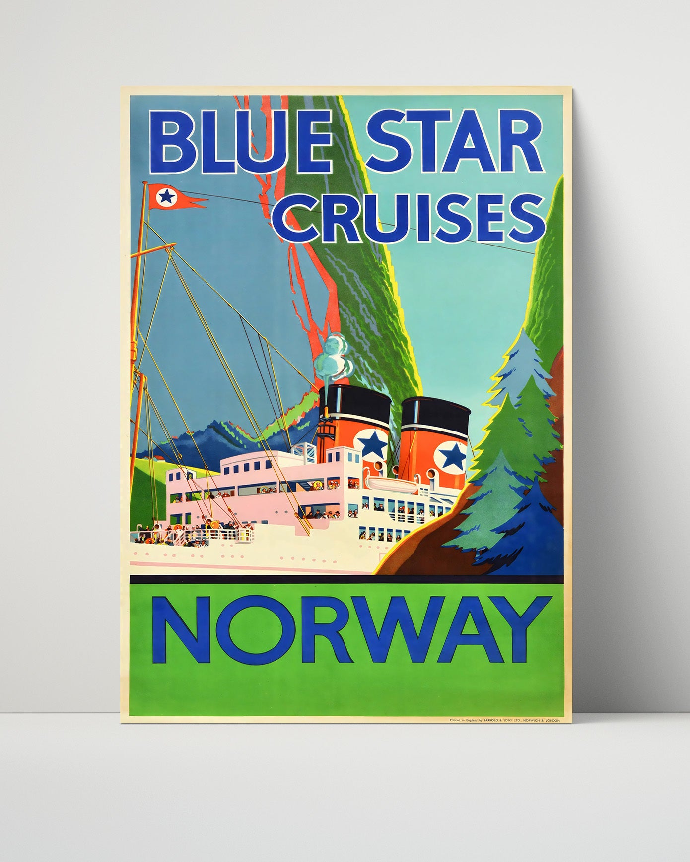 Norway Blue Star Cruises Vintage Travel Print 16x20 Unframed Print travel wall art print