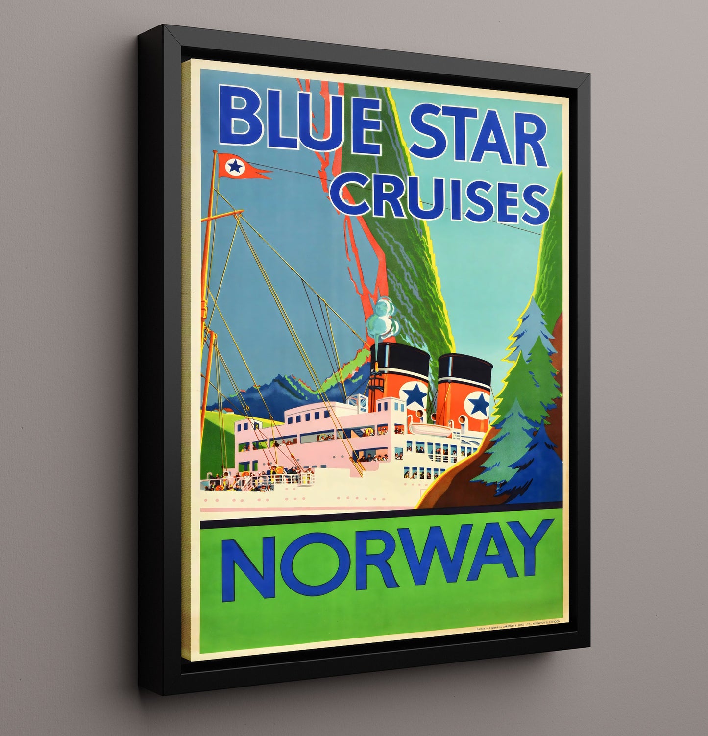Norway Blue Star Cruises Vintage Travel Print 16x20 Framed Canvas travel wall art print