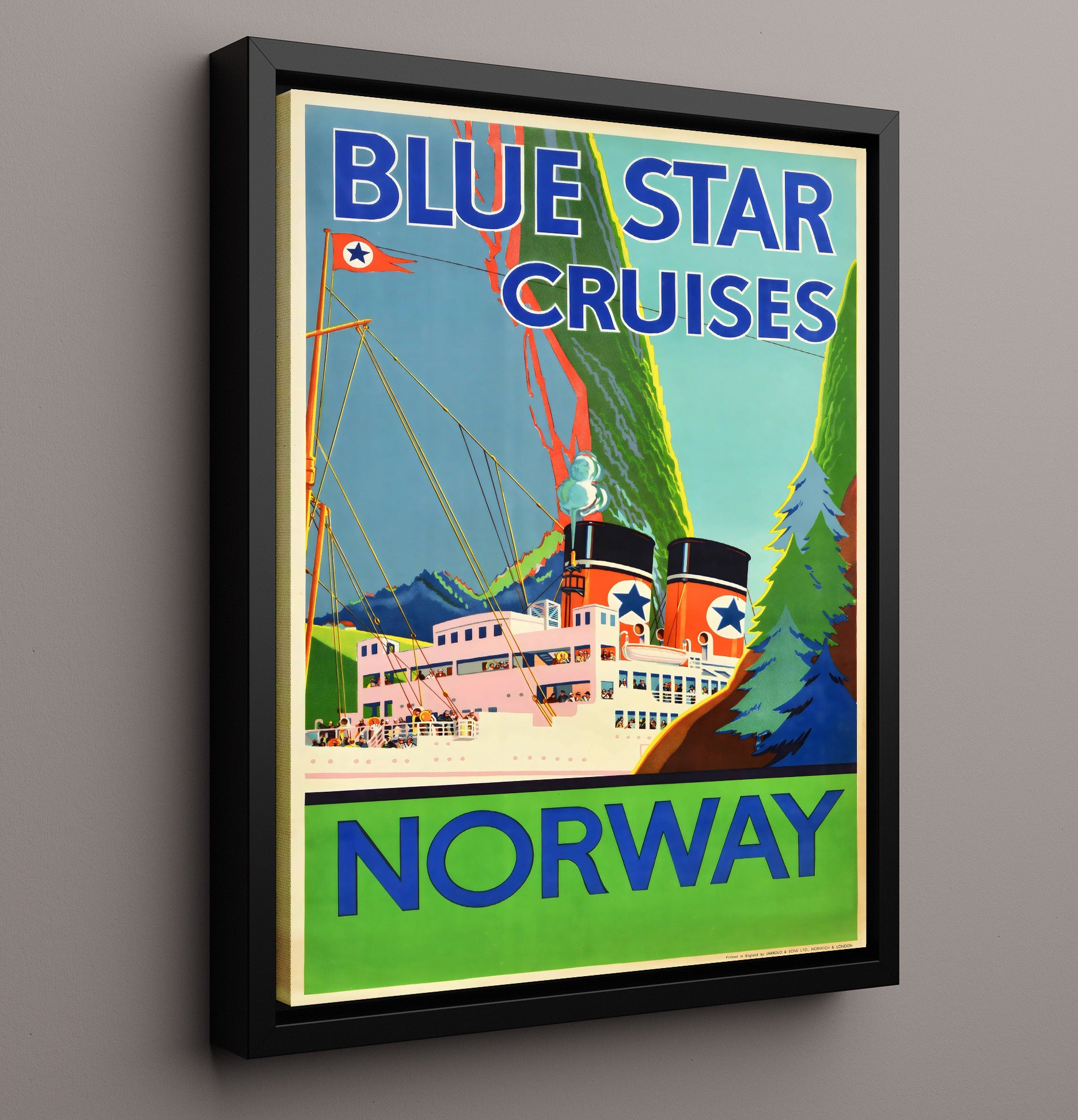 Norway Blue Star Cruises Vintage Travel Print 16x20 Framed Canvas travel wall art print