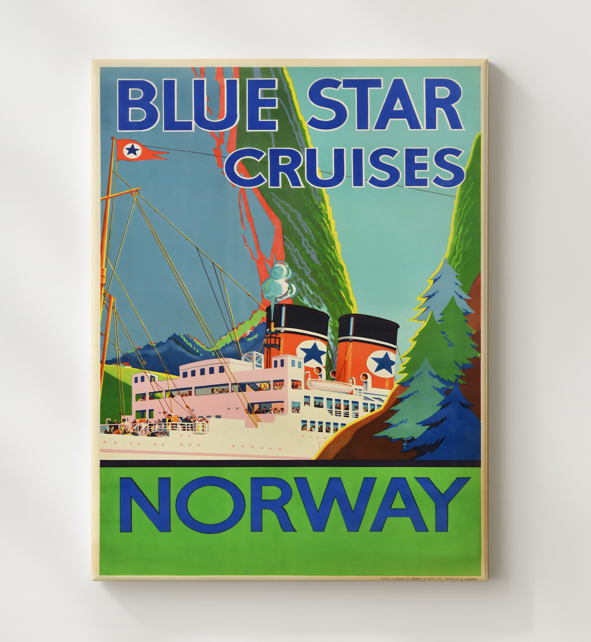 Norway Blue Star Cruises Vintage Travel Print 20x24 Canvas travel wall art print