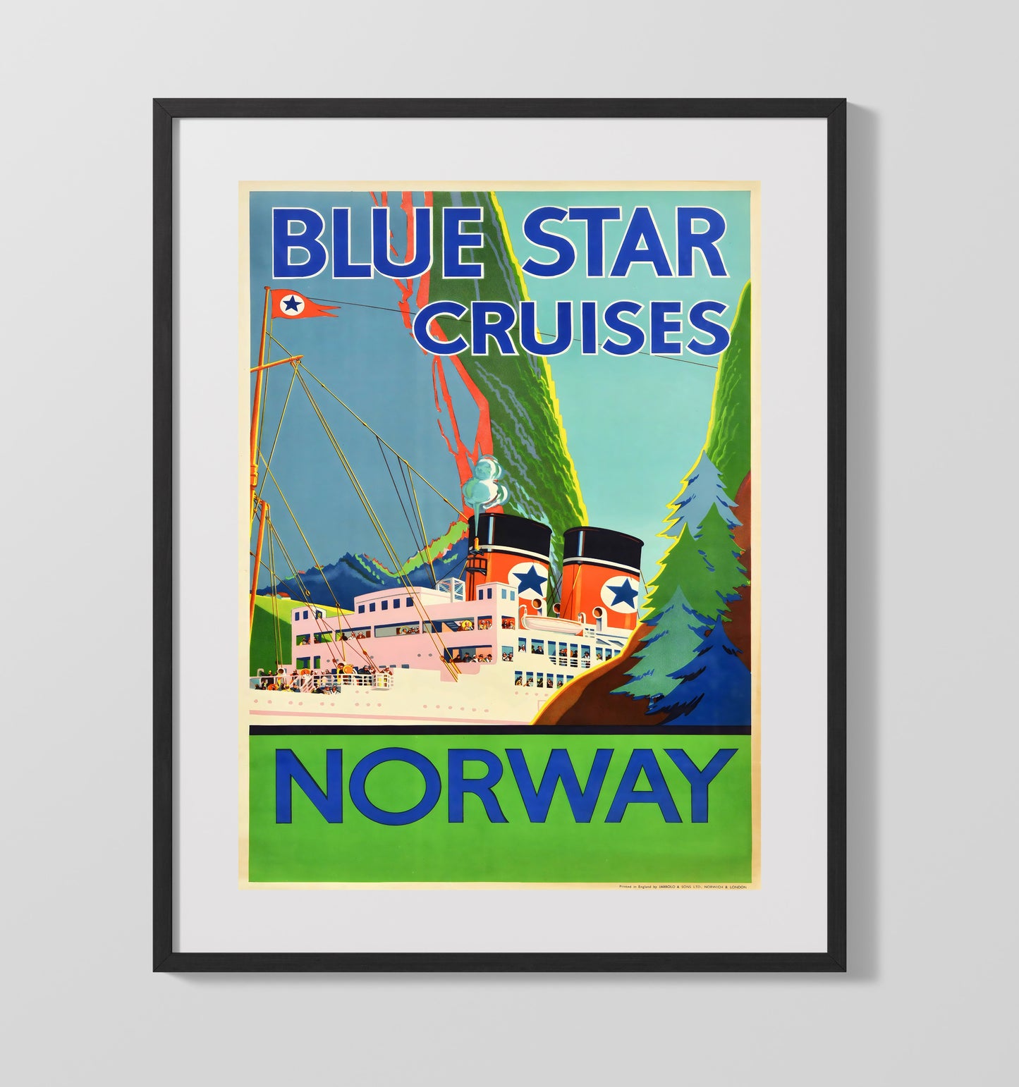 Norway Blue Star Cruises Vintage Travel Print 16x20 Gallery Frame travel wall art print