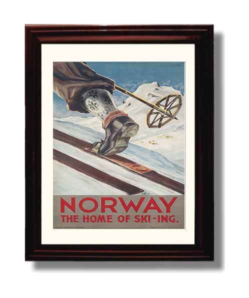 Norway Home of Skiing Vintage Travel Print 8x10 Beveled Frame travel wall art print