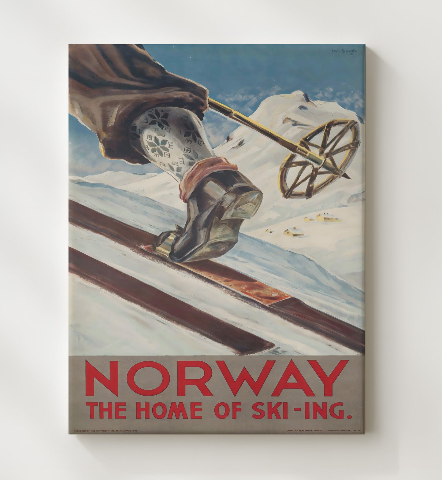 Norway Home of Skiing Vintage Travel Print 20x24 Canvas travel wall art print