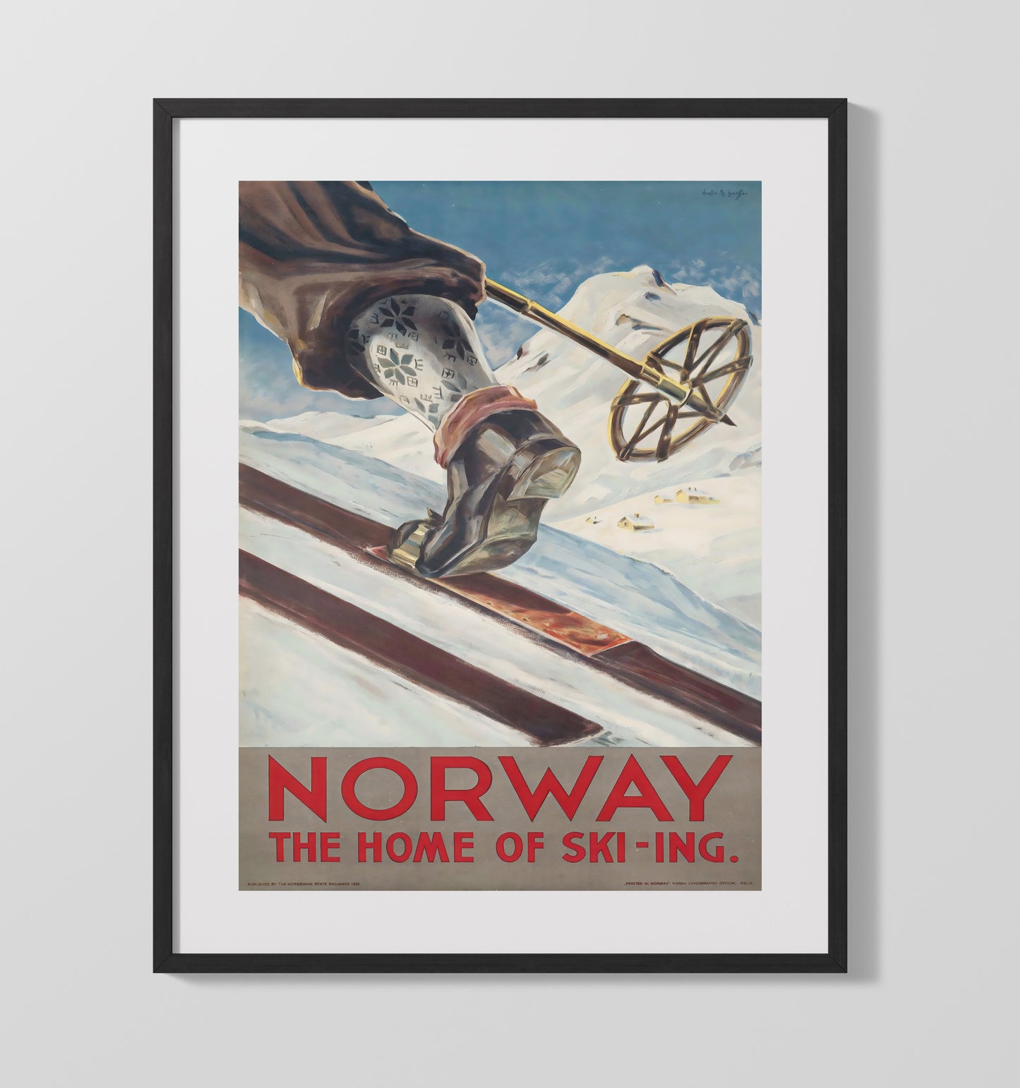 Norway Home of Skiing Vintage Travel Print 16x20 Gallery Frame travel wall art print