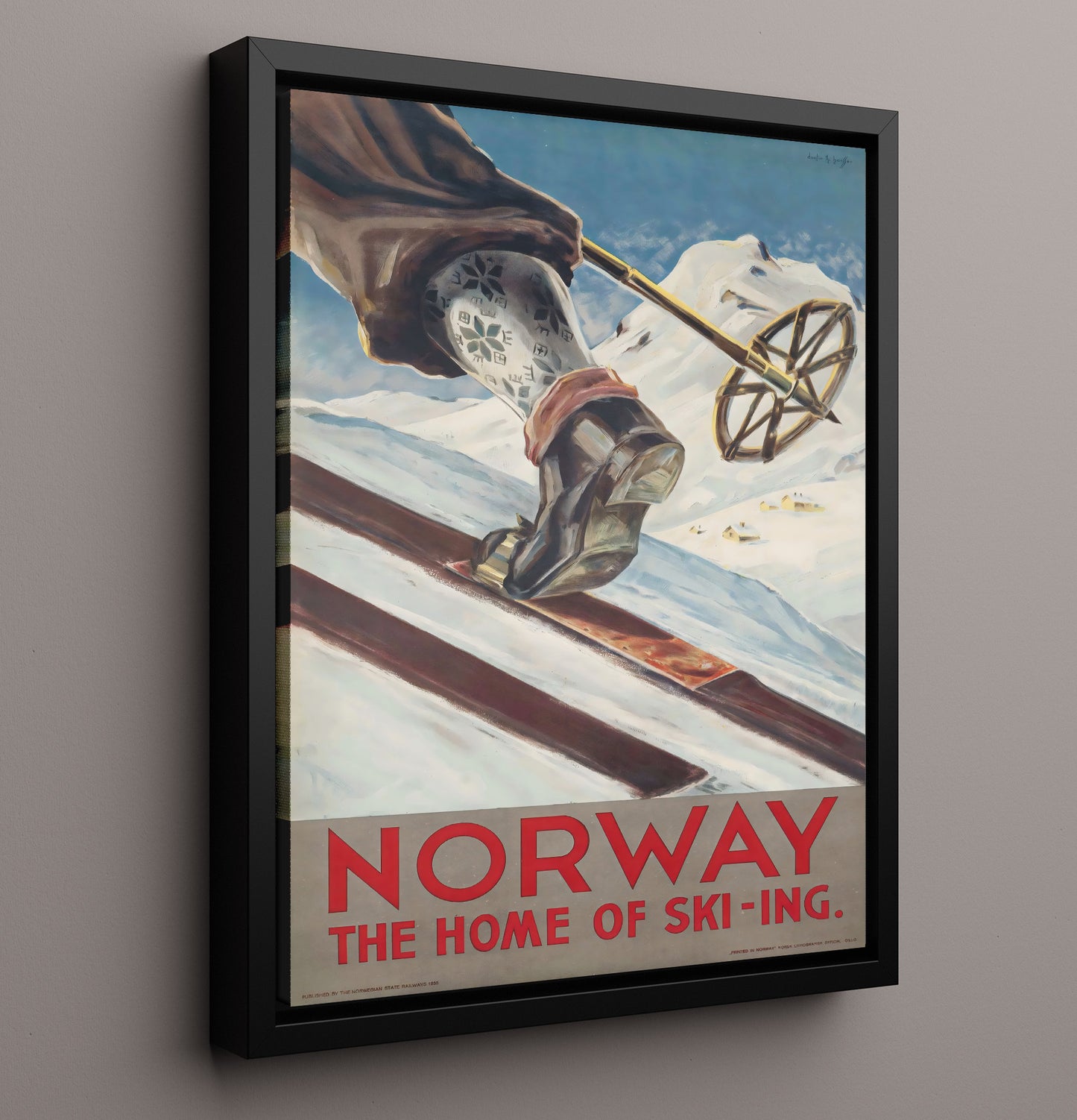 Norway Home of Skiing Vintage Travel Print 16x20 Framed Canvas travel wall art print
