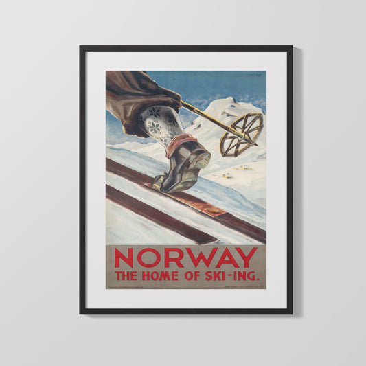 Classic Travel Poster - Norway - Home of Skiing