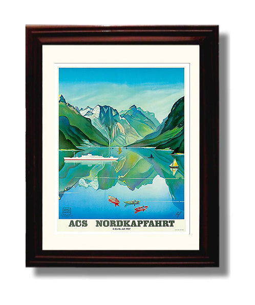 Norway Nordkapp Cruise Poster Vintage Travel Print 8x10 Beveled Frame travel wall art print