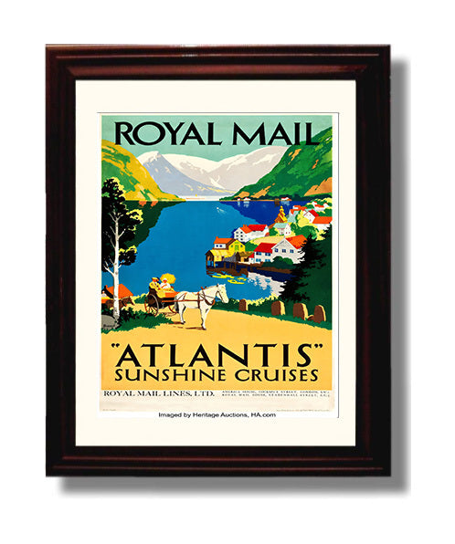 Norway Royal Mail Atlantis Cruises Vintage Travel Print 8x10 Beveled Frame travel wall art print