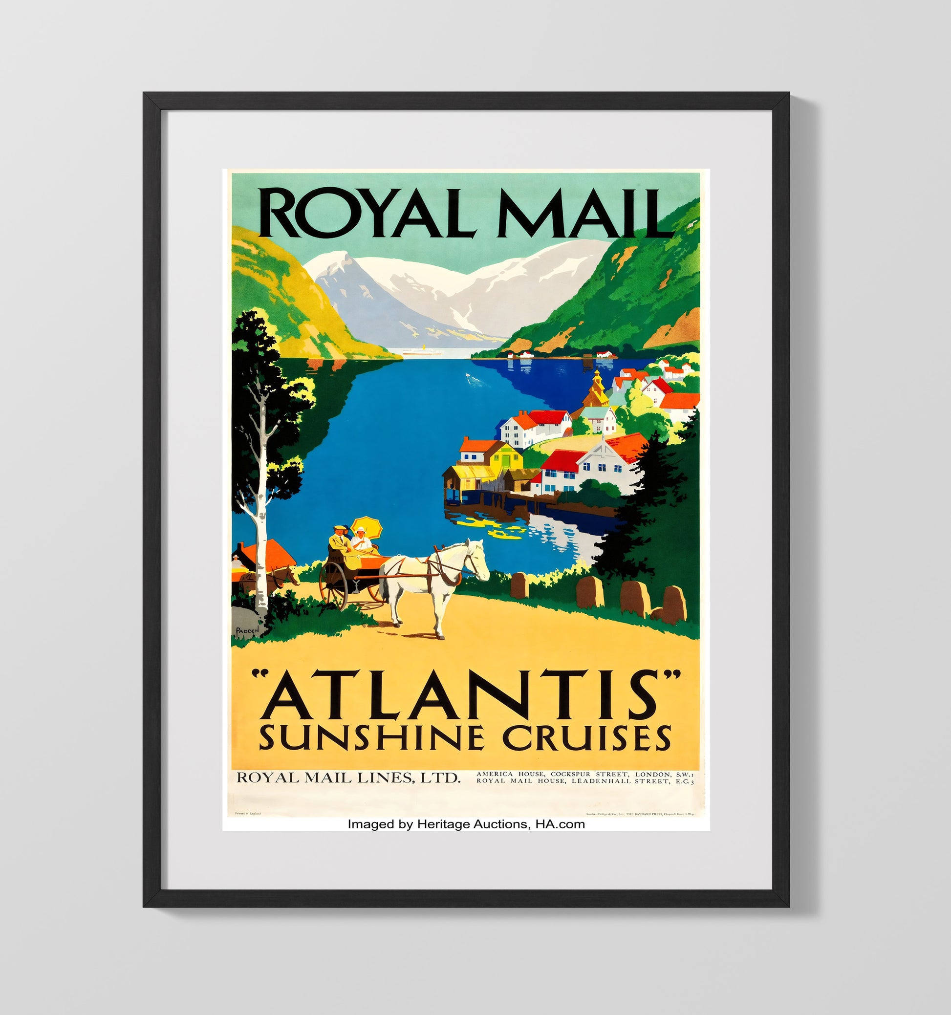 Norway Royal Mail Atlantis Cruises Vintage Travel Print 16x20 Gallery Frame travel wall art print