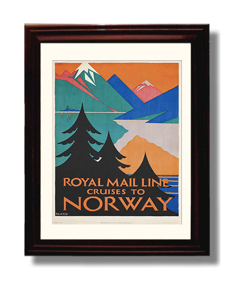 Norway Royal Mail Line Vintage Travel Print 8x10 Beveled Frame travel wall art print