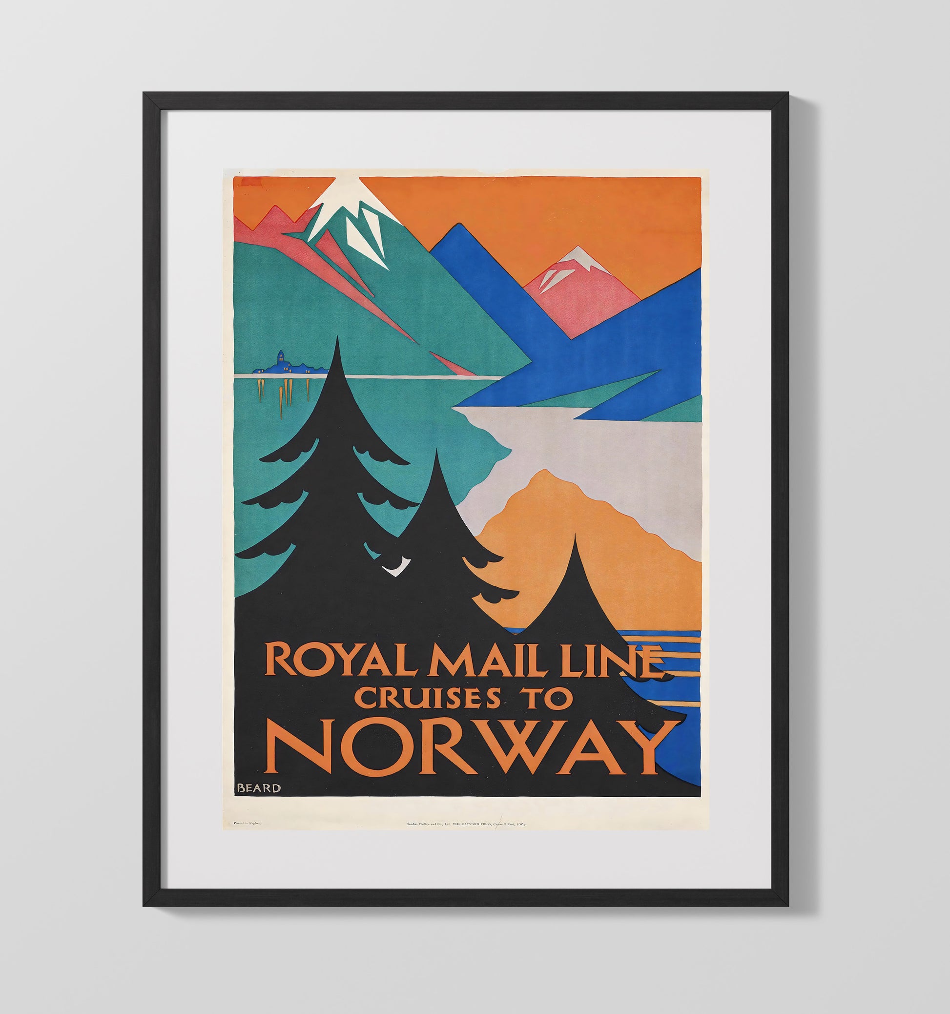 Norway Royal Mail Line Vintage Travel Print 16x20 Gallery Frame travel wall art print