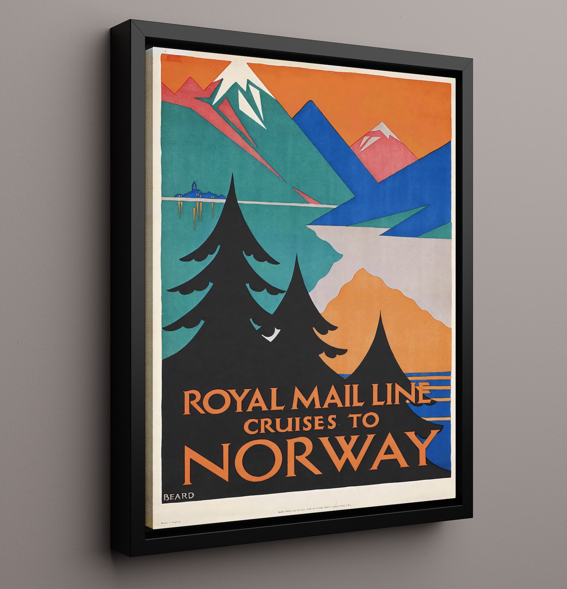 Norway Royal Mail Line Vintage Travel Print 16x20 Framed Canvas travel wall art print