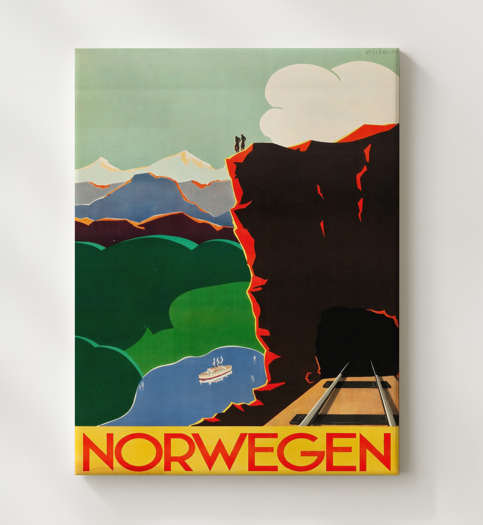 Norway Scenic Railway Vintage Travel Print 20x24 Canvas travel wall art print