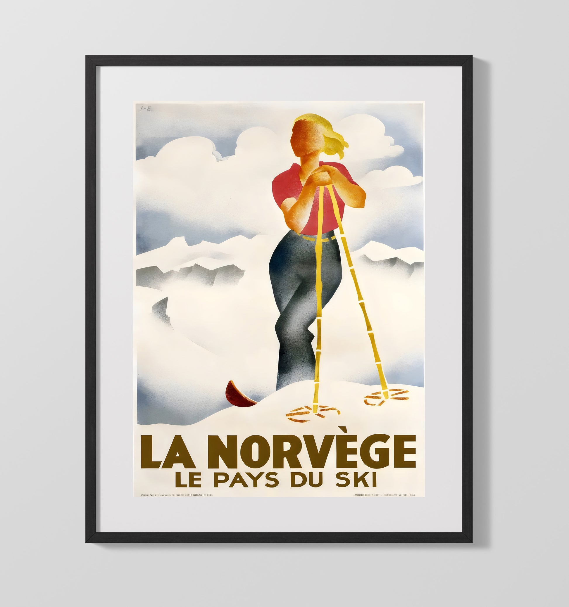 Norway Ski Country Vintage Travel Print 16x20 Gallery Frame travel wall art print
