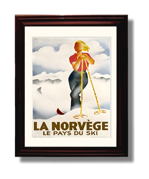 Norway Ski Country Vintage Travel Print 8x10 Beveled Frame travel wall art print