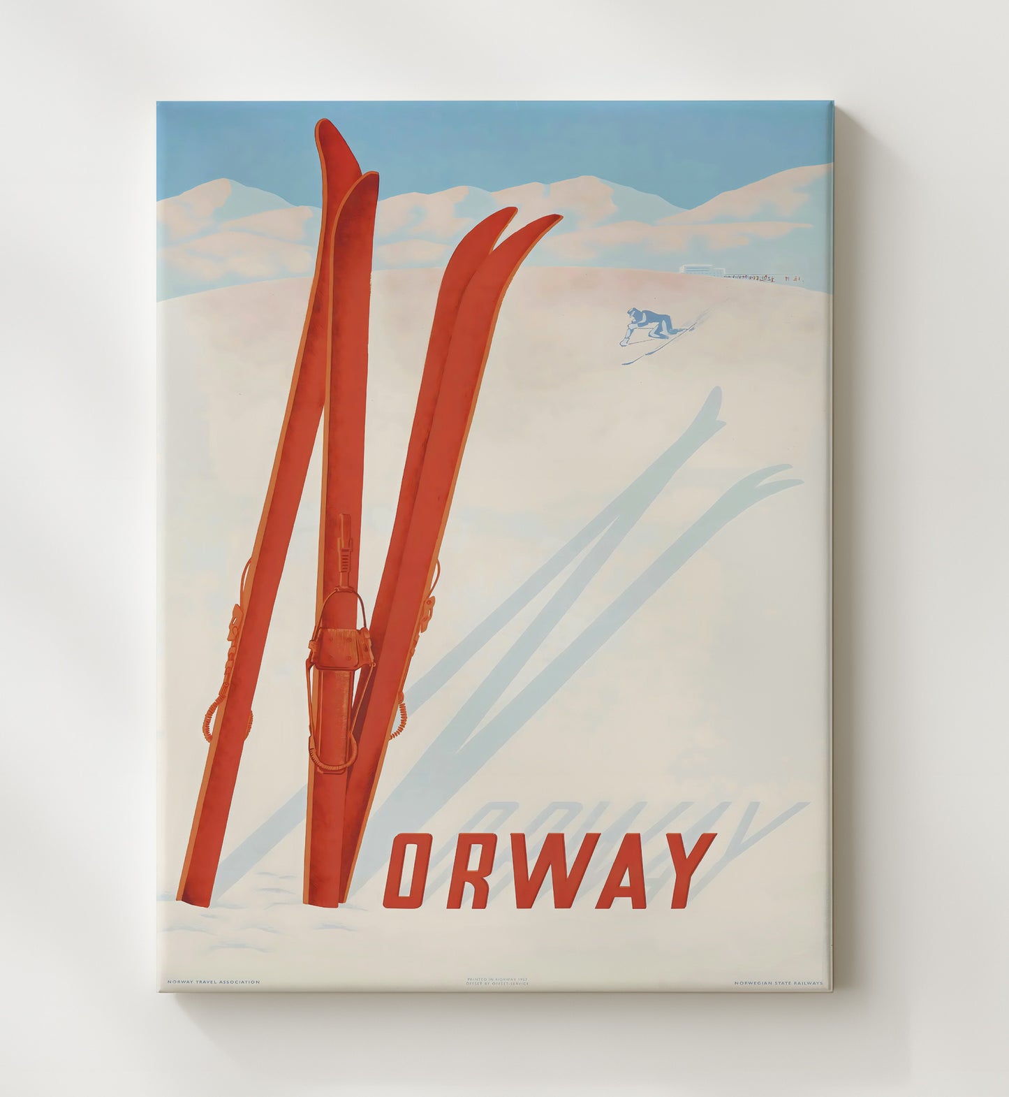 Norway Ski Slopes Vintage Travel Print 20x24 Canvas travel wall art print