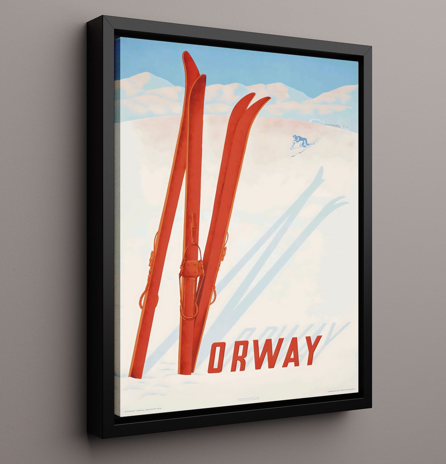 Norway Ski Slopes Vintage Travel Print 16x20 Framed Canvas travel wall art print