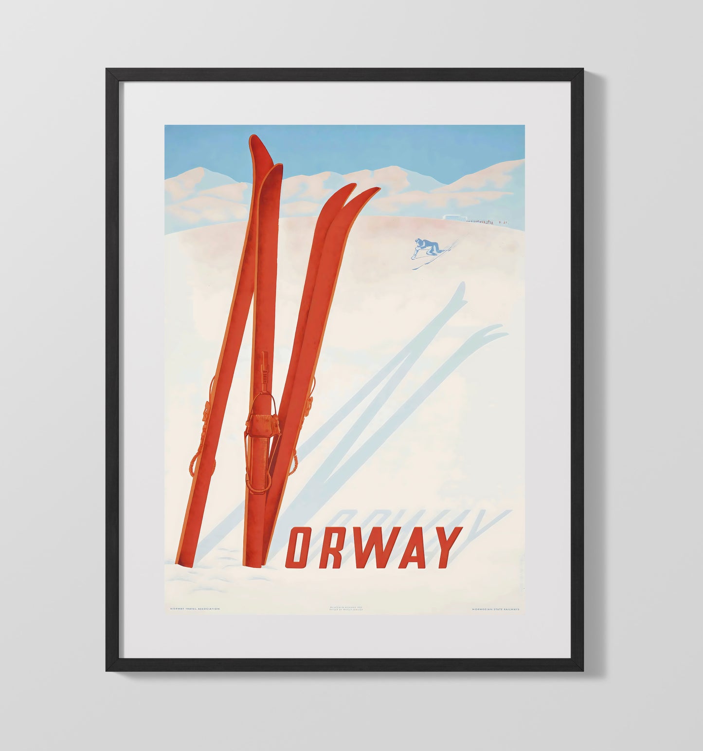 Norway Ski Slopes Vintage Travel Print 16x20 Gallery Frame travel wall art print