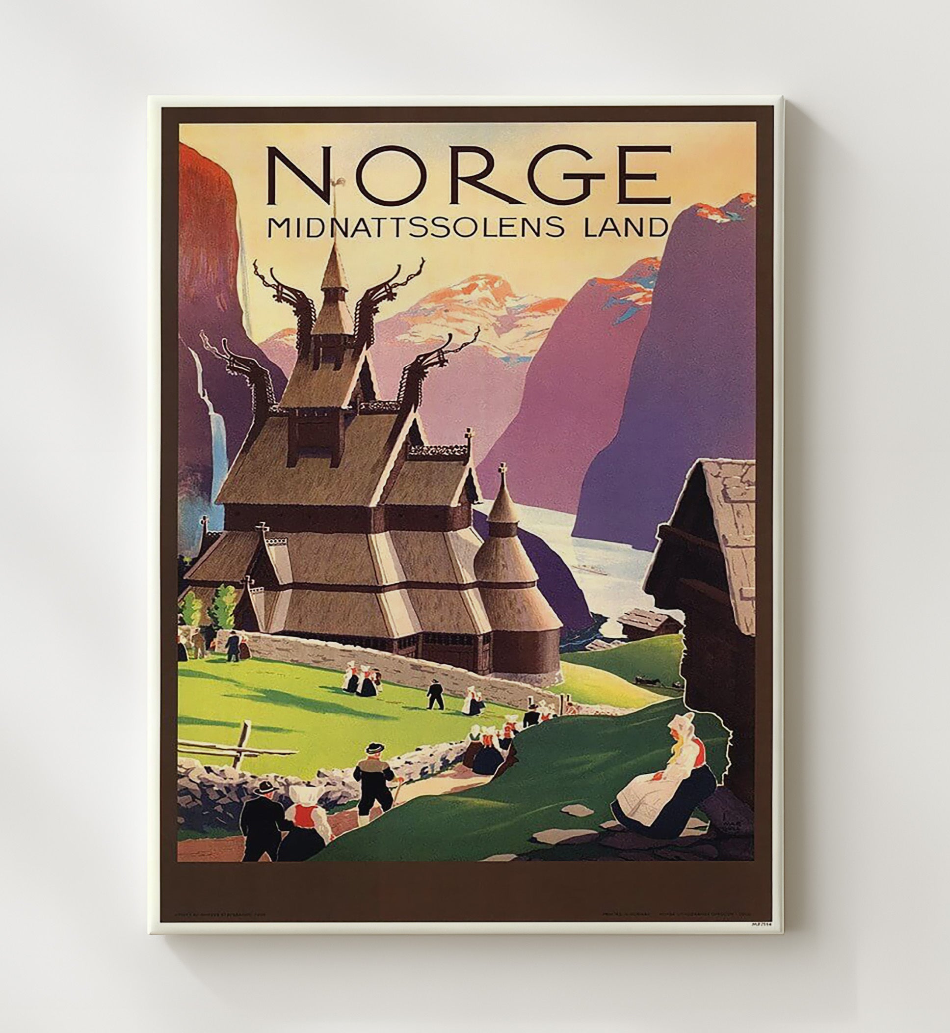 Norway Stave Church Vintage Travel Print 20x24 Canvas travel wall art print