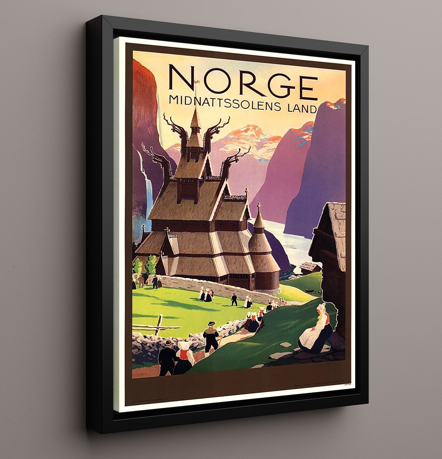 Norway Stave Church Vintage Travel Print 16x20 Framed Canvas travel wall art print