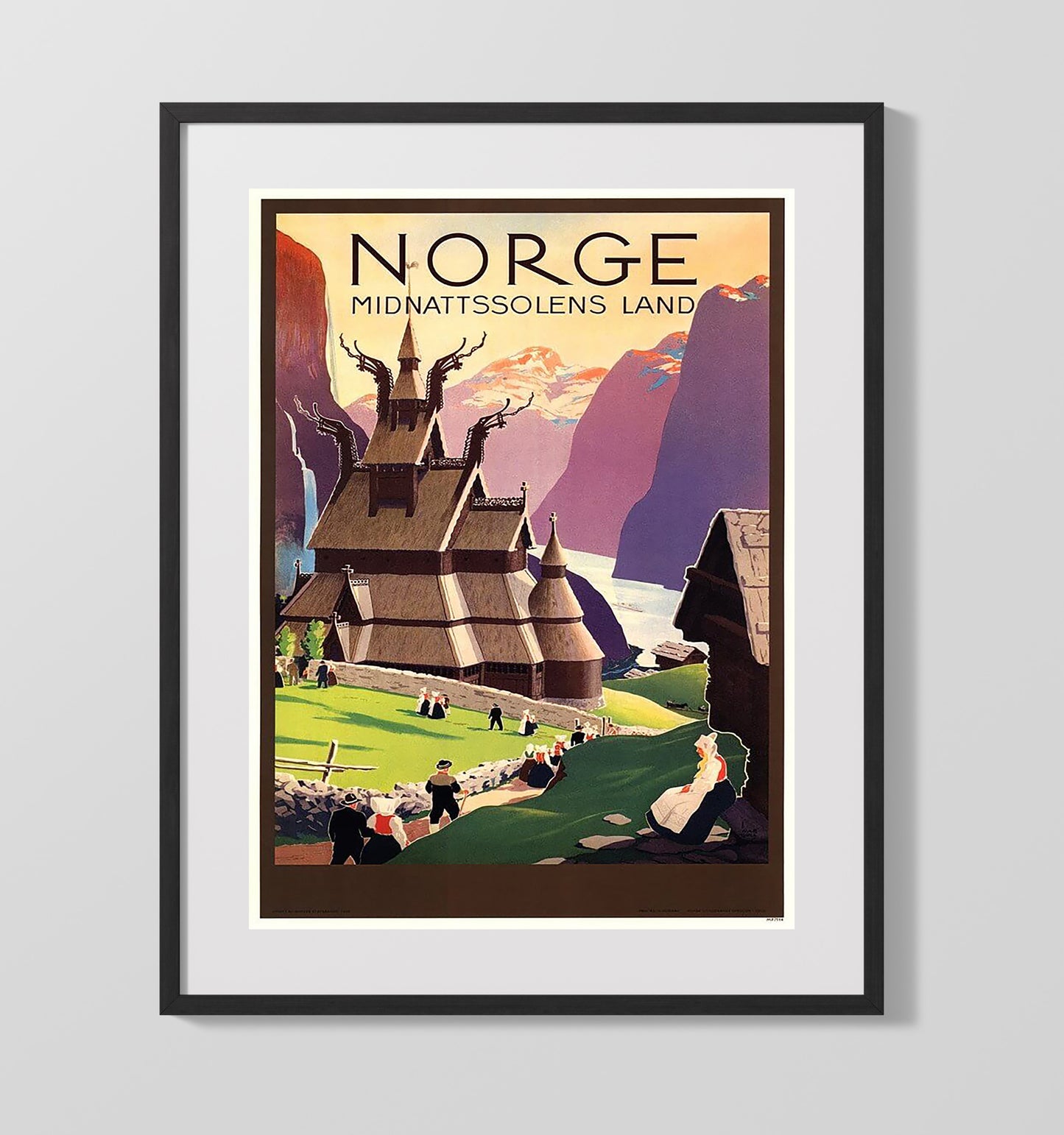 Norway Stave Church Vintage Travel Print 16x20 Gallery Frame travel wall art print