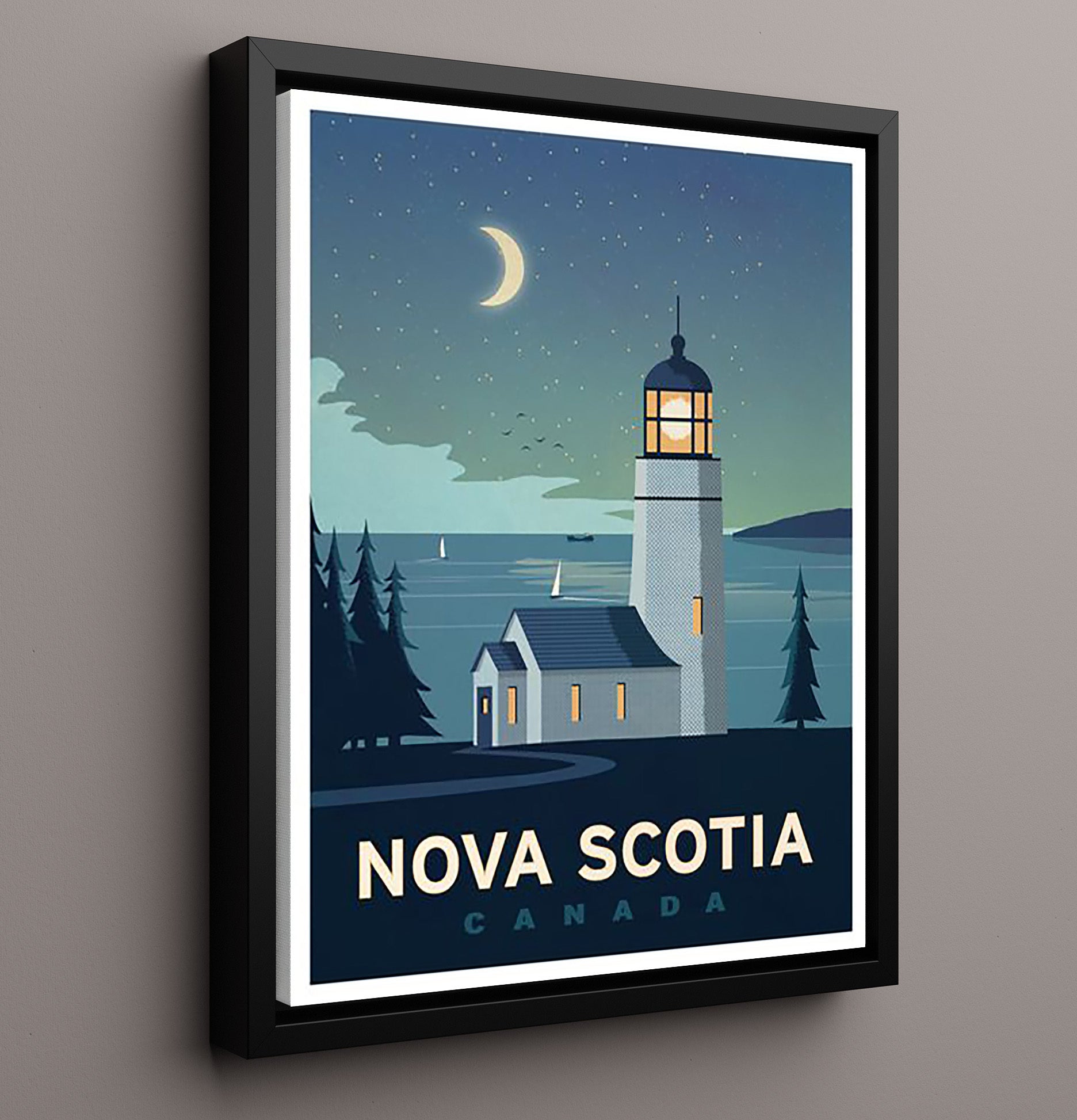 Nova Scotia Lighthouse Vintage Travel Print 16x20 Framed Canvas travel wall art print