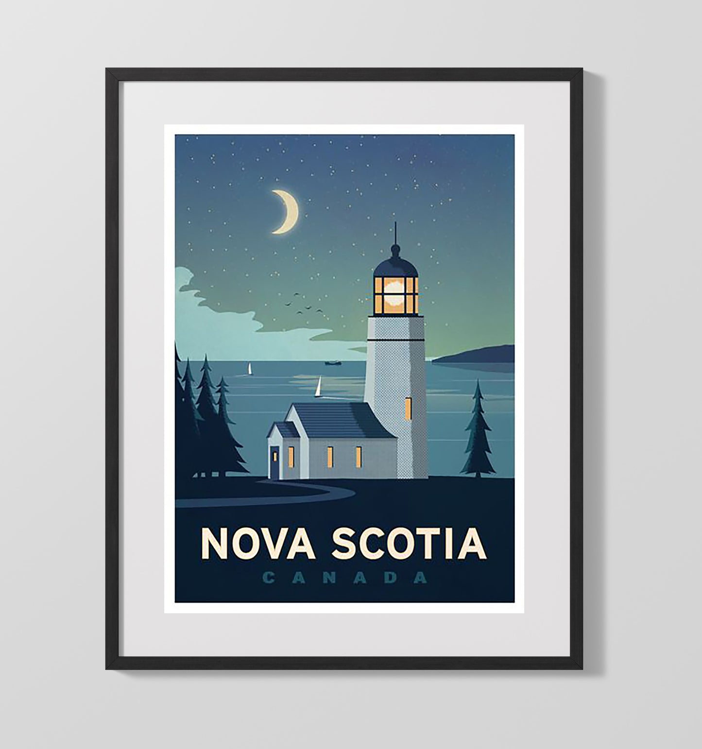 Nova Scotia Lighthouse Vintage Travel Print 16x20 Gallery Frame travel wall art print