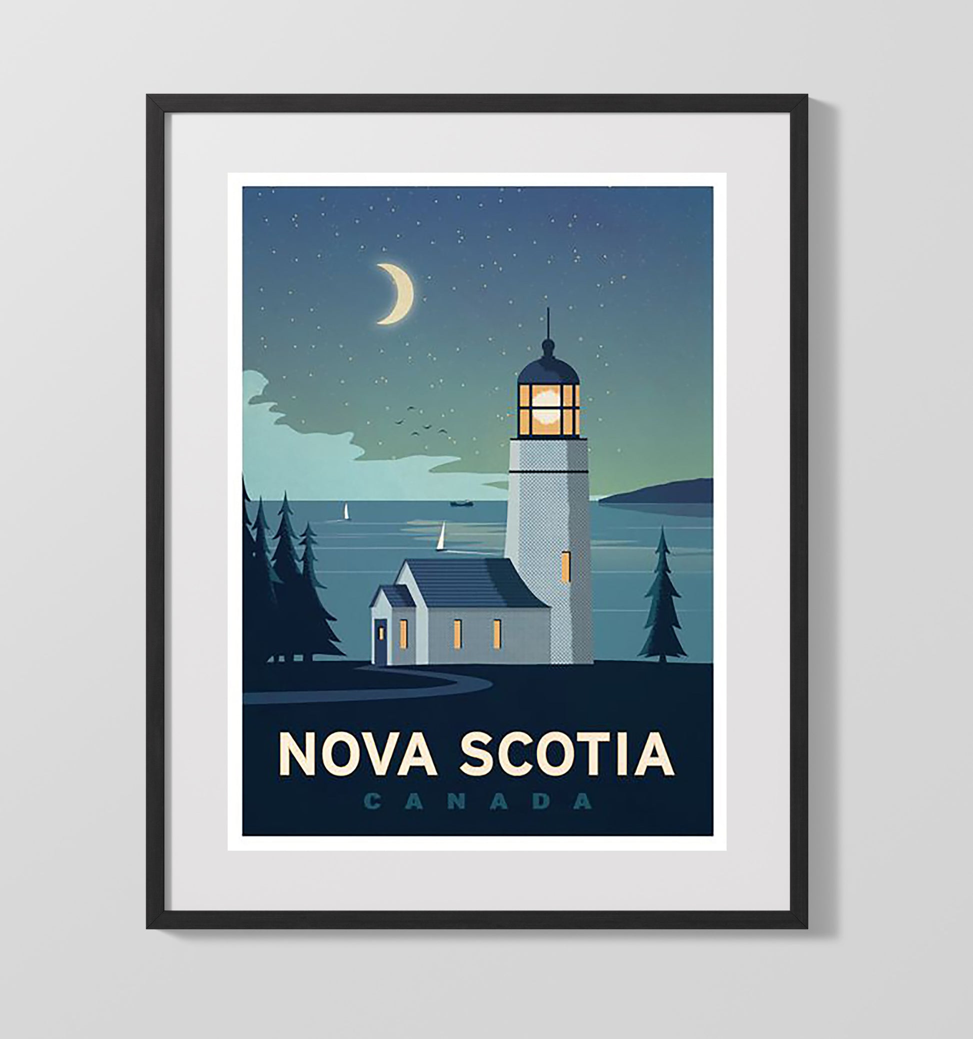 Nova Scotia Lighthouse Vintage Travel Print 16x20 Gallery Frame travel wall art print