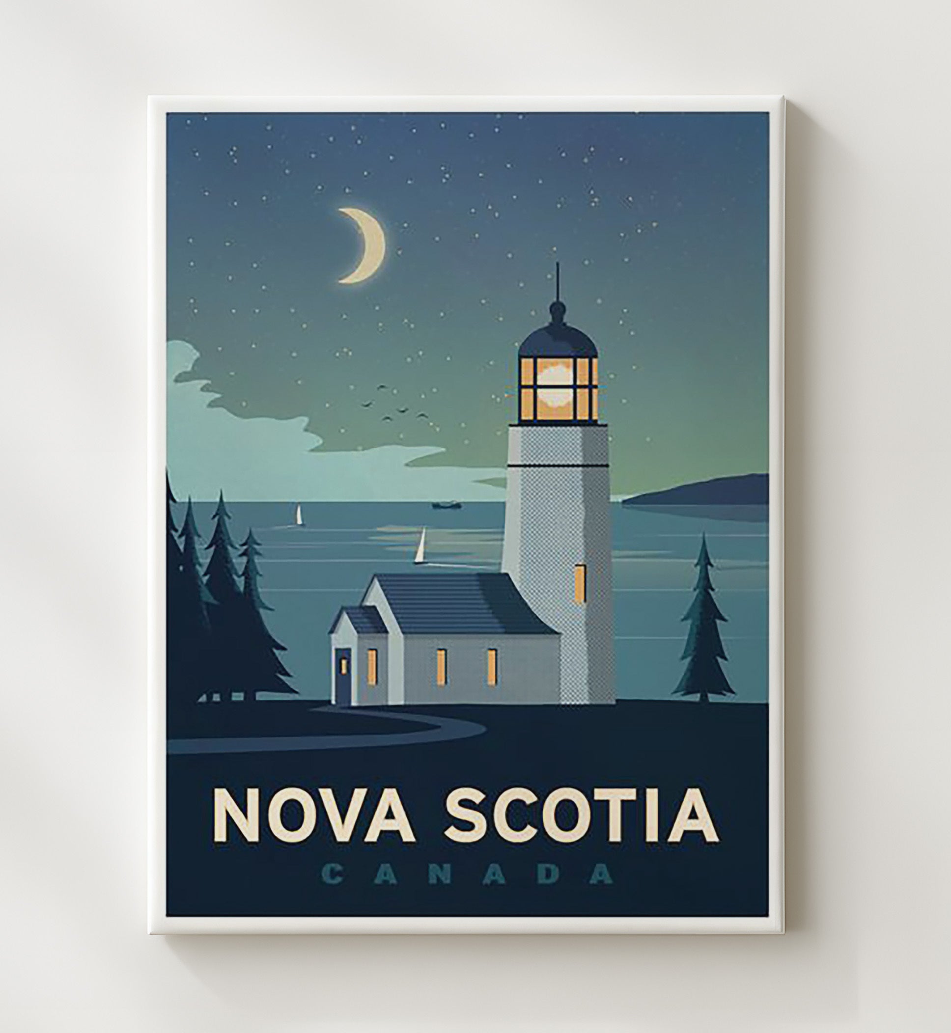 Nova Scotia Lighthouse Vintage Travel Print 20x24 Canvas travel wall art print