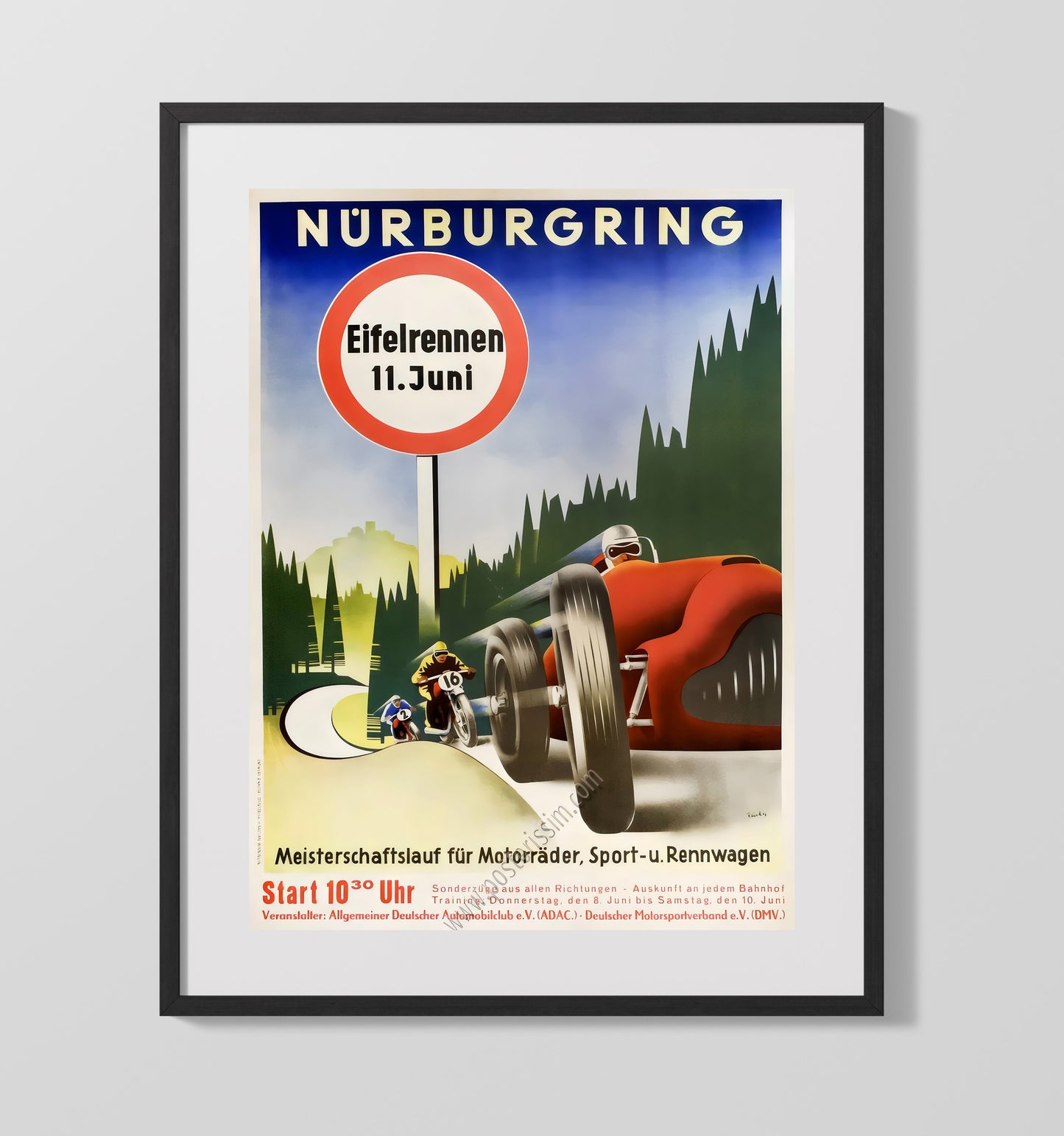 Nurburgring Eifelrennen 11 Juni Vintage Travel Print 16x20 Gallery Frame travel wall art print