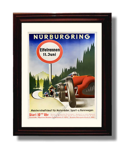 Nurburgring Eifelrennen 11 Juni Vintage Travel Print 8x10 Beveled Frame travel wall art print