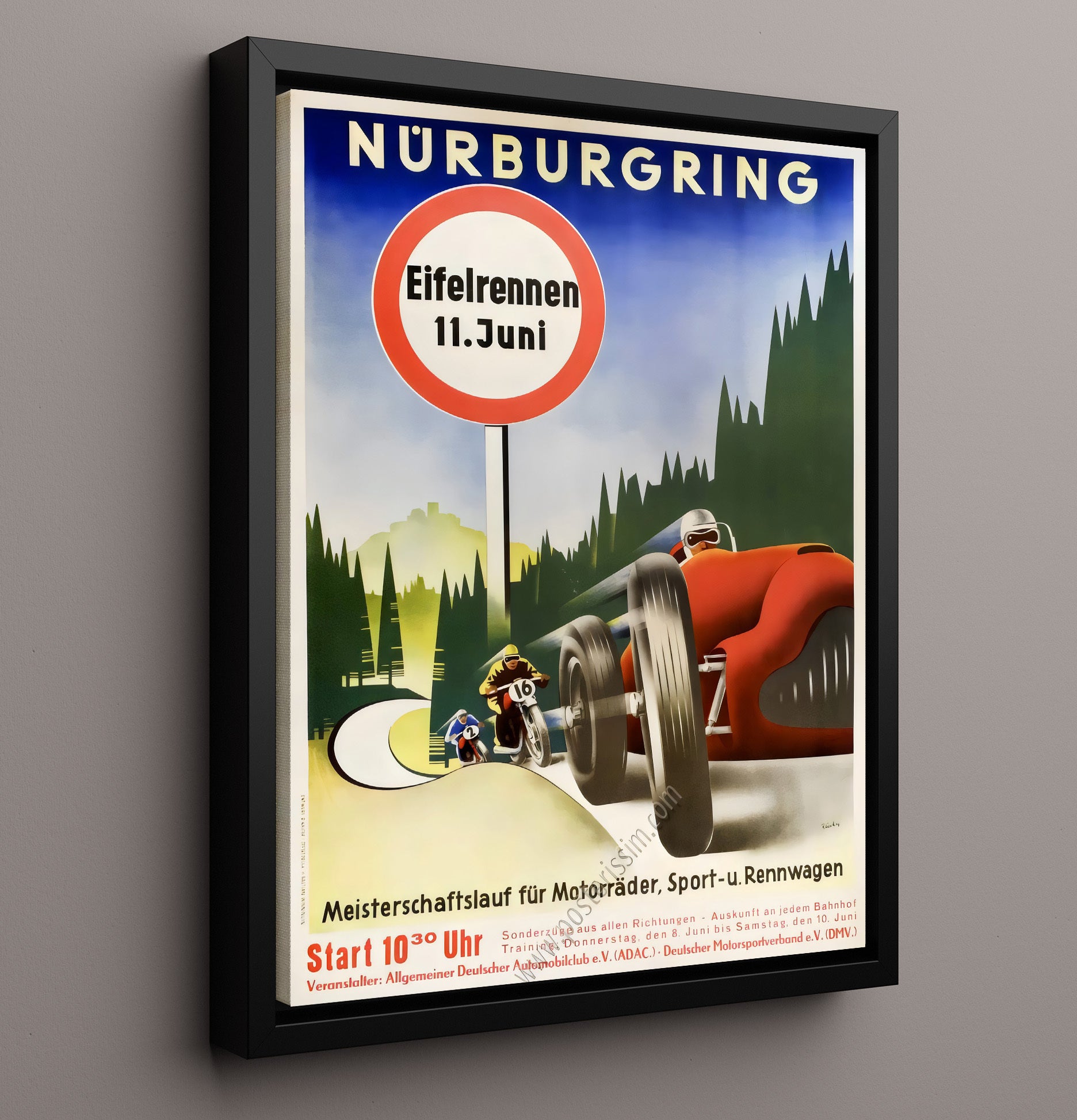 Nurburgring Eifelrennen 11 Juni Vintage Travel Print 16x20 Framed Canvas travel wall art print