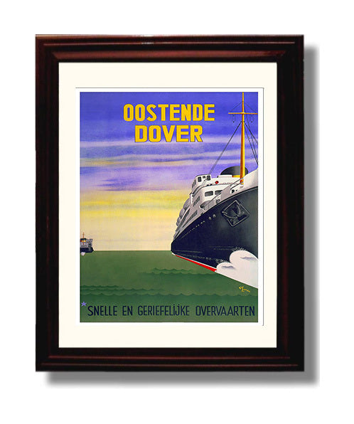 Oostende DoverFerry Vintage Travel Print 8x10 Beveled Frame travel wall art print