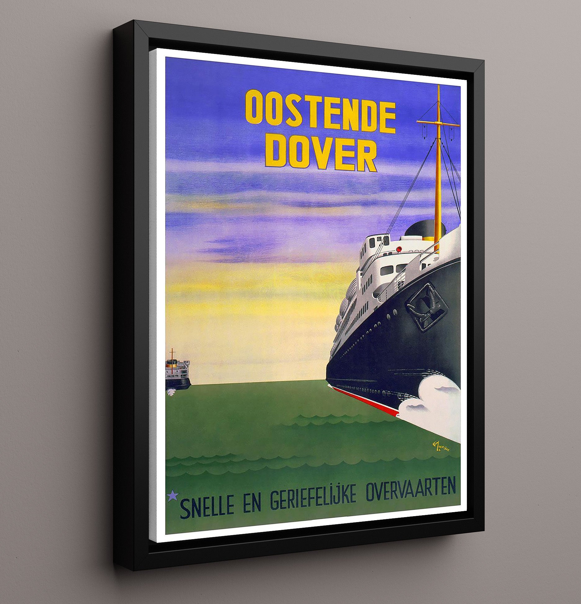 Oostende DoverFerry Vintage Travel Print 16x20 Framed Canvas travel wall art print