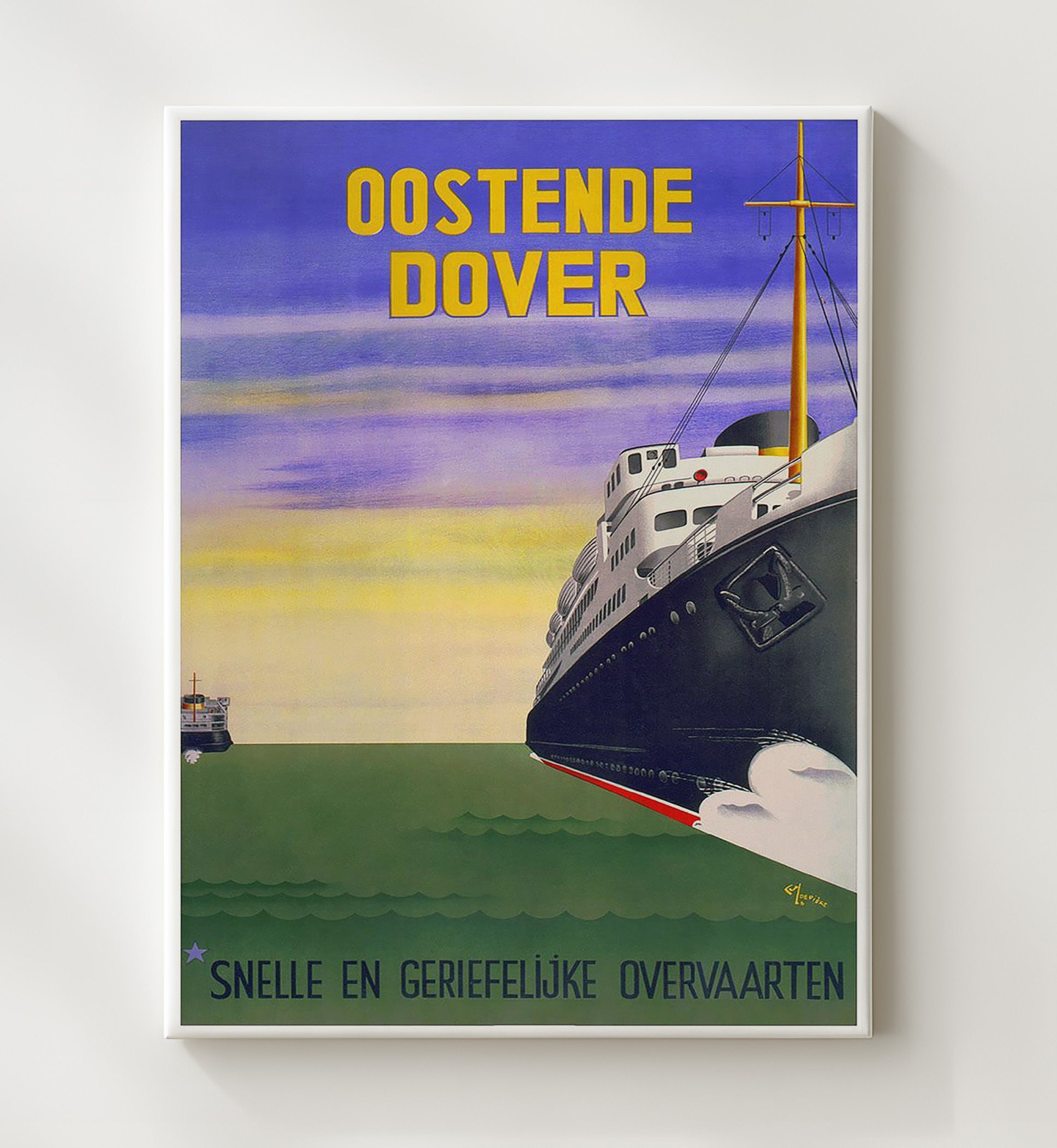 Oostende DoverFerry Vintage Travel Print 20x24 Canvas travel wall art print