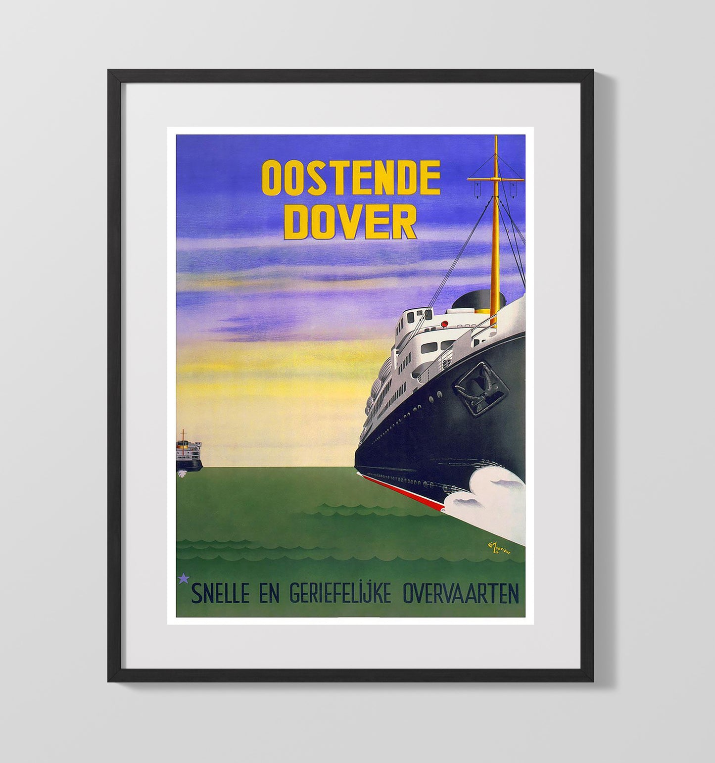 Oostende DoverFerry Vintage Travel Print 16x20 Gallery Frame travel wall art print