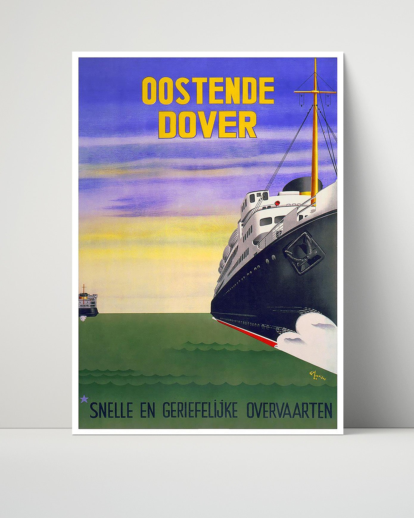 Oostende DoverFerry Vintage Travel Print 16x20 Unframed Print travel wall art print