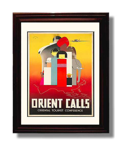 Orient Tourist Conference Vintage Travel Print 8x10 Beveled Frame travel wall art print