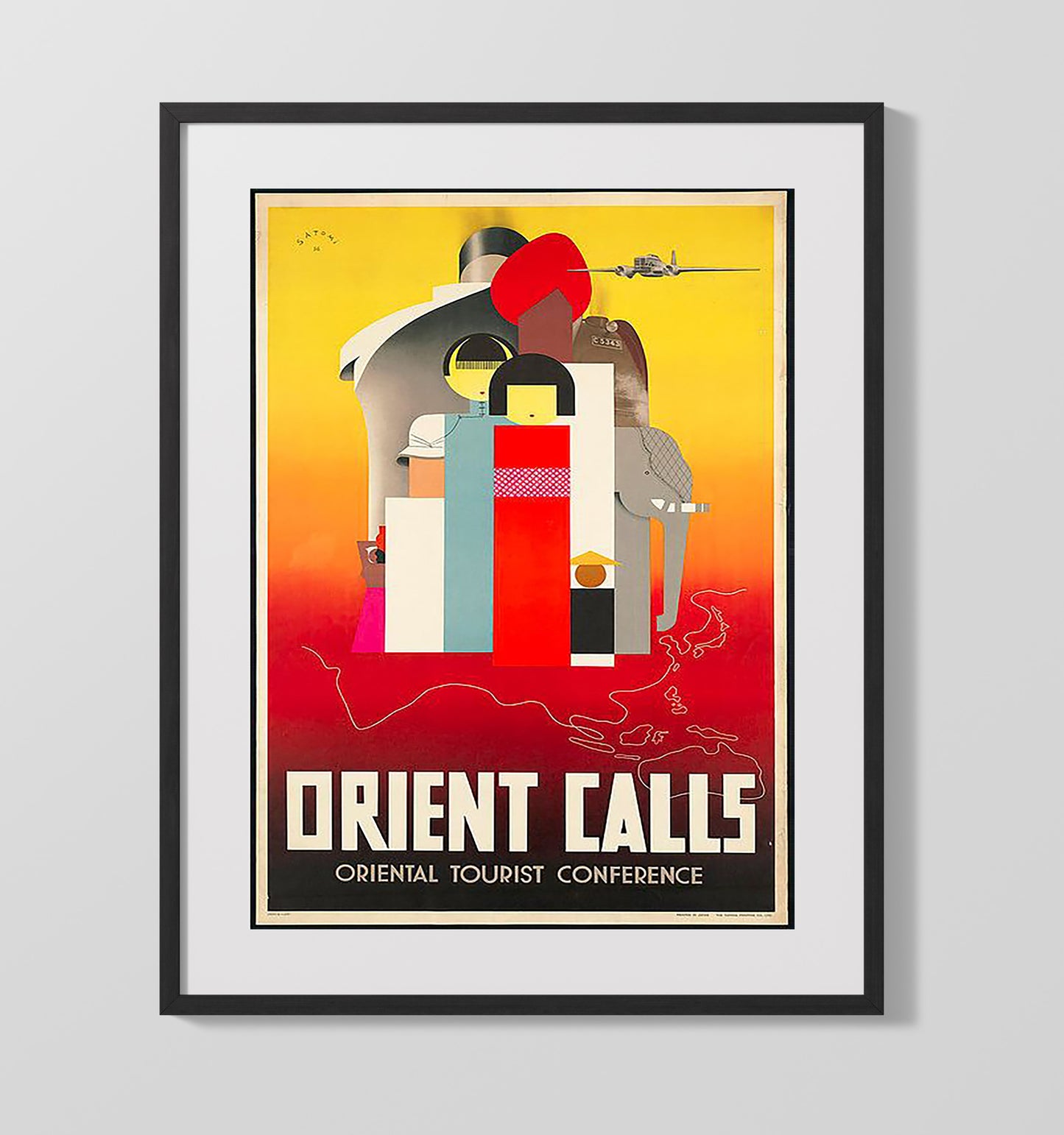 Orient Tourist Conference Vintage Travel Print 16x20 Gallery Frame travel wall art print