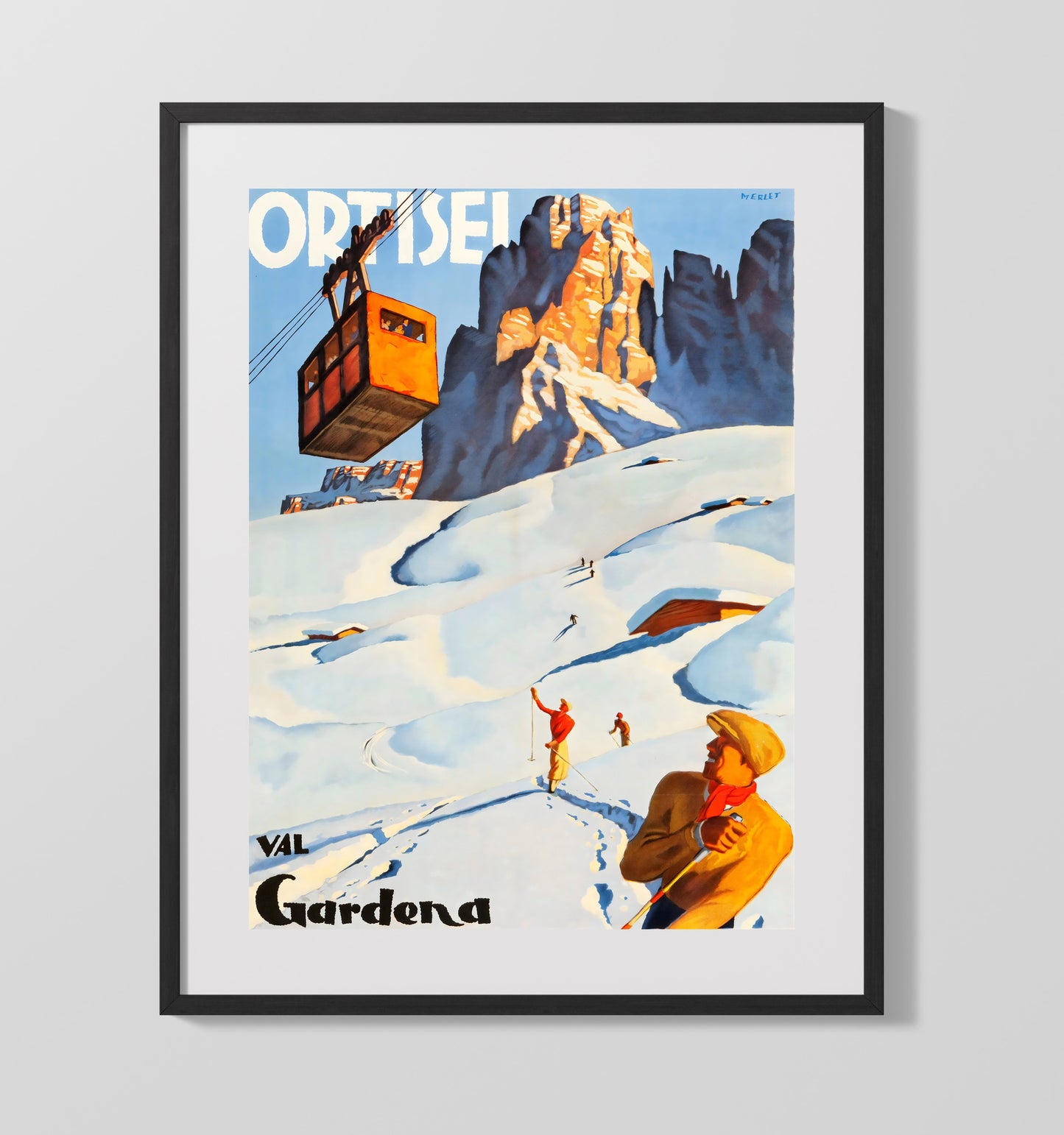 Ortisei Val Gardena Vintage Travel Print 16x20 Gallery Frame travel wall art print