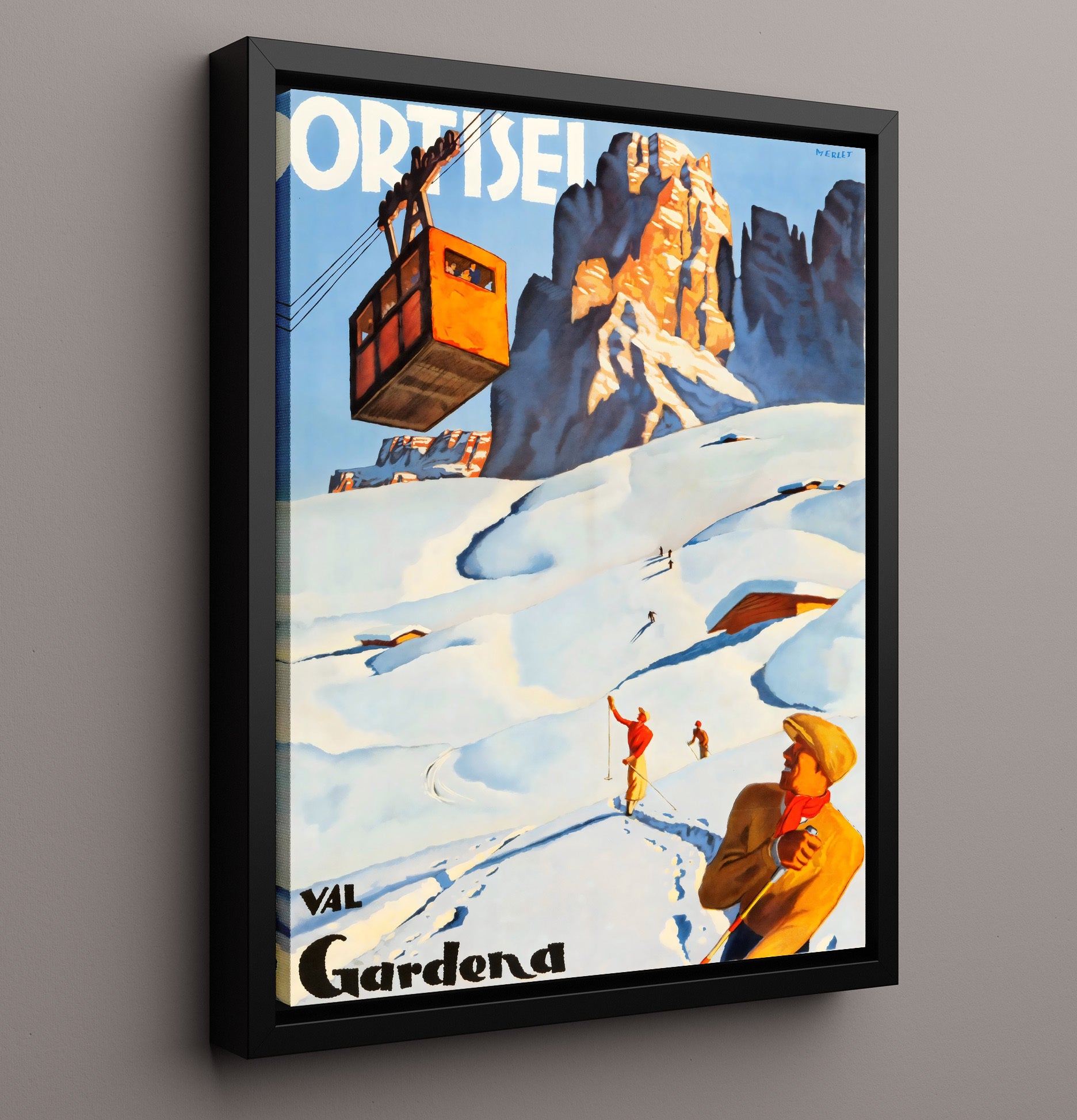 Ortisei Val Gardena Vintage Travel Print 16x20 Framed Canvas travel wall art print