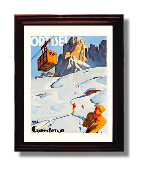 Ortisei Val Gardena Vintage Travel Print 8x10 Beveled Frame travel wall art print