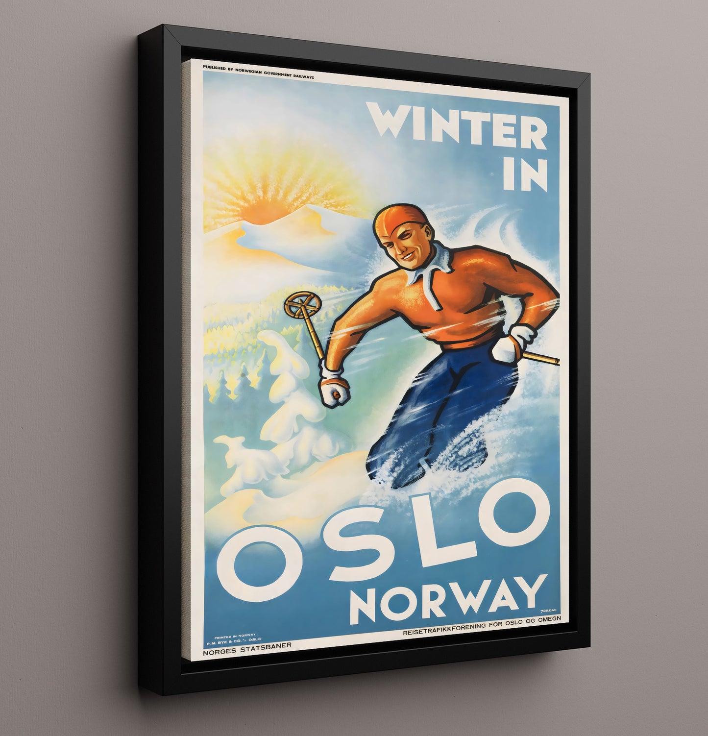 Oslo Winter Ski Norway Vintage Travel Print 16x20 Framed Canvas travel wall art print