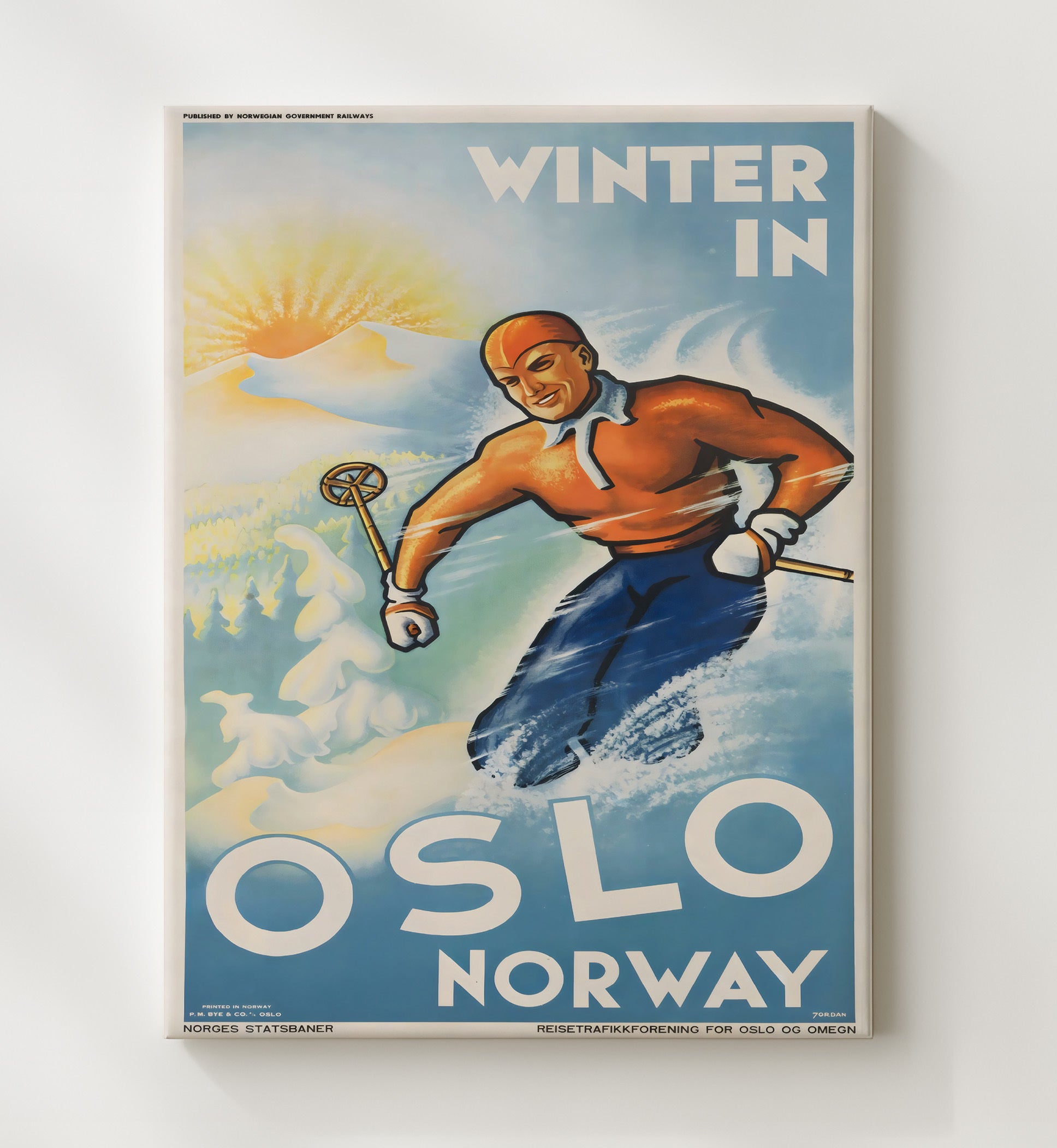 Oslo Winter Ski Norway Vintage Travel Print 20x24 Canvas travel wall art print