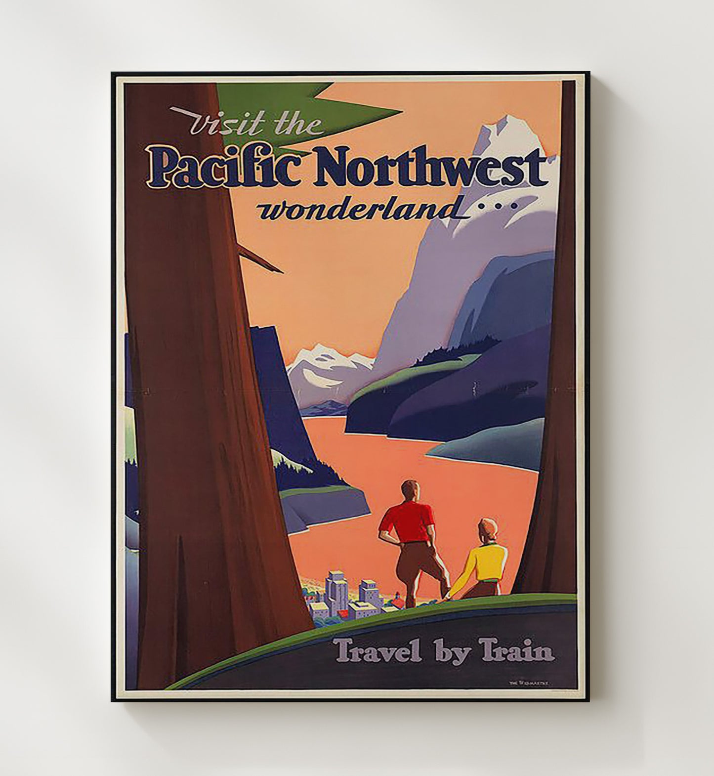Pacific Northwest Train Travel Vintage Travel Print 20x24 Canvas travel wall art print