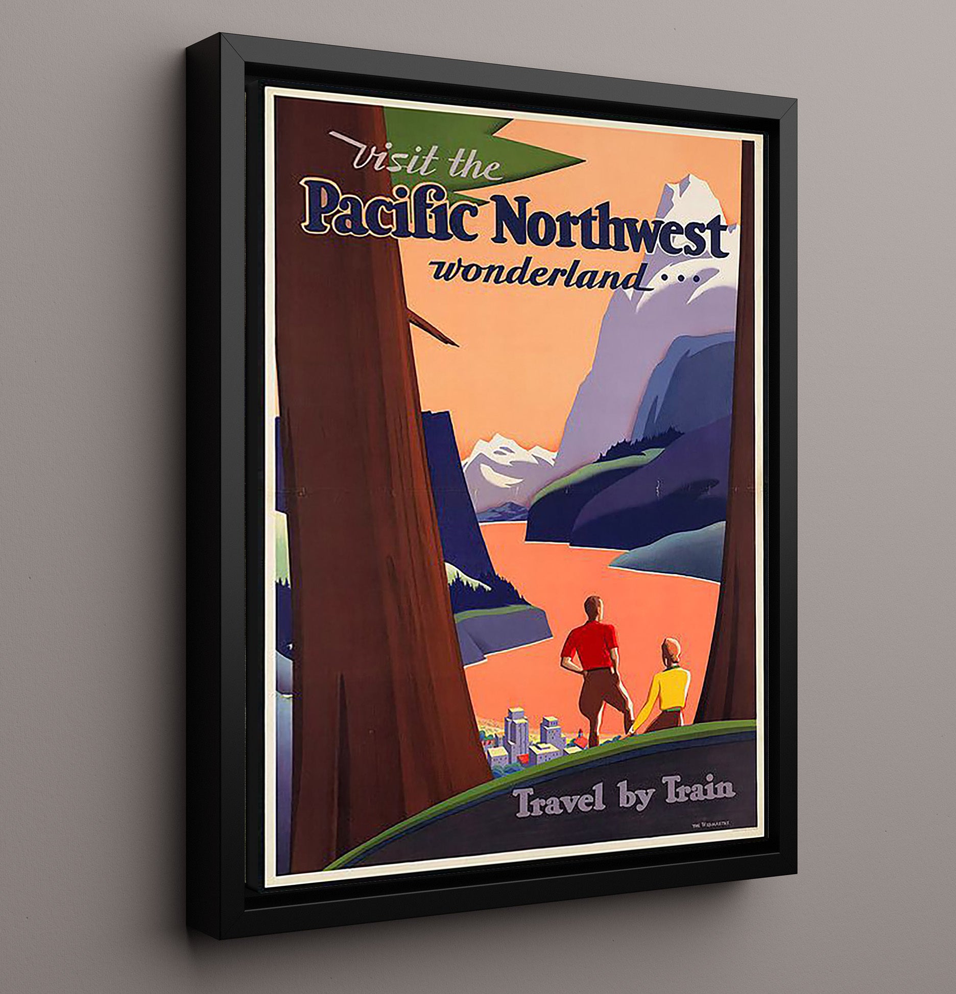 Pacific Northwest Train Travel Vintage Travel Print 16x20 Framed Canvas travel wall art print