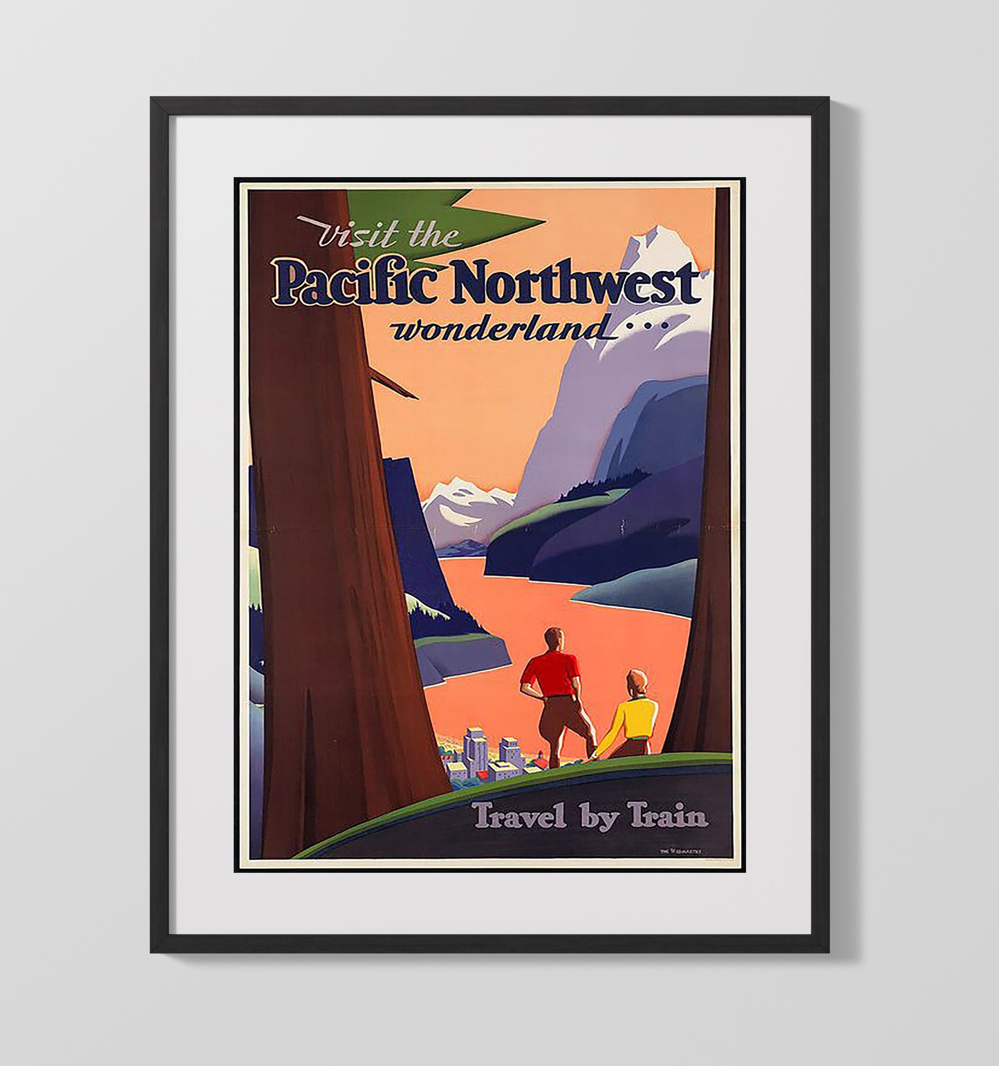 Pacific Northwest Train Travel Vintage Travel Print 16x20 Gallery Frame travel wall art print